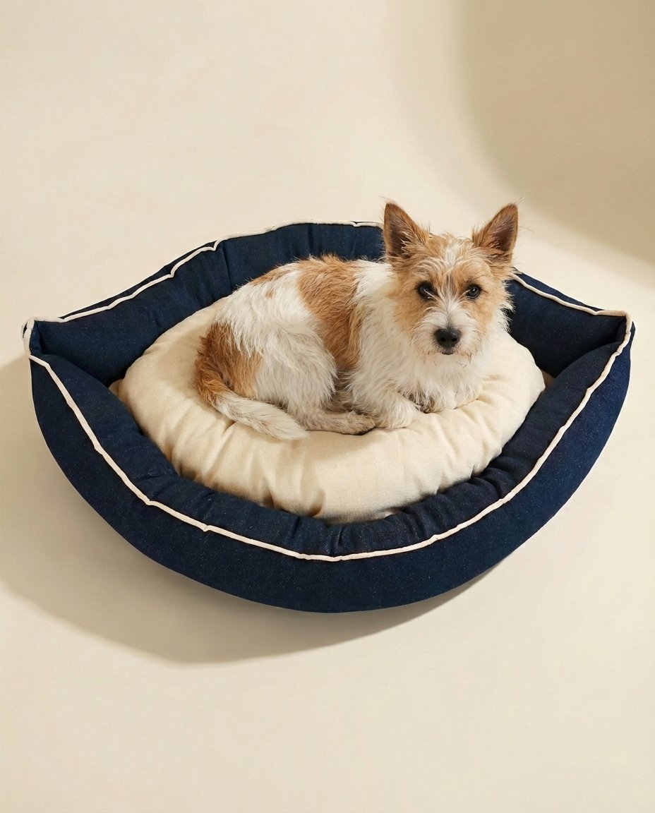 medium size boat dog bed for small dogs with denim fabric