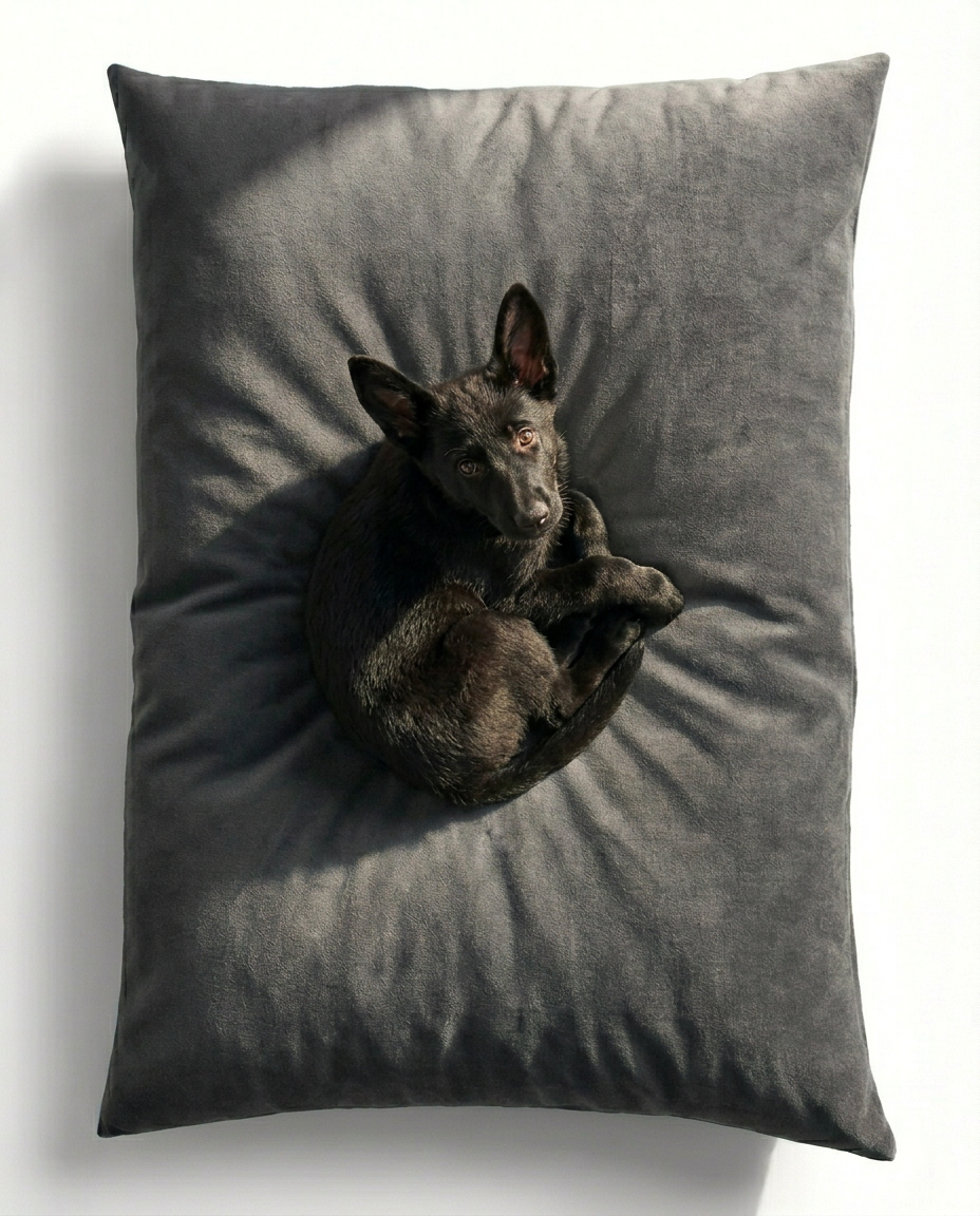 puppy lounging on a waterproof dog bed with removable cover