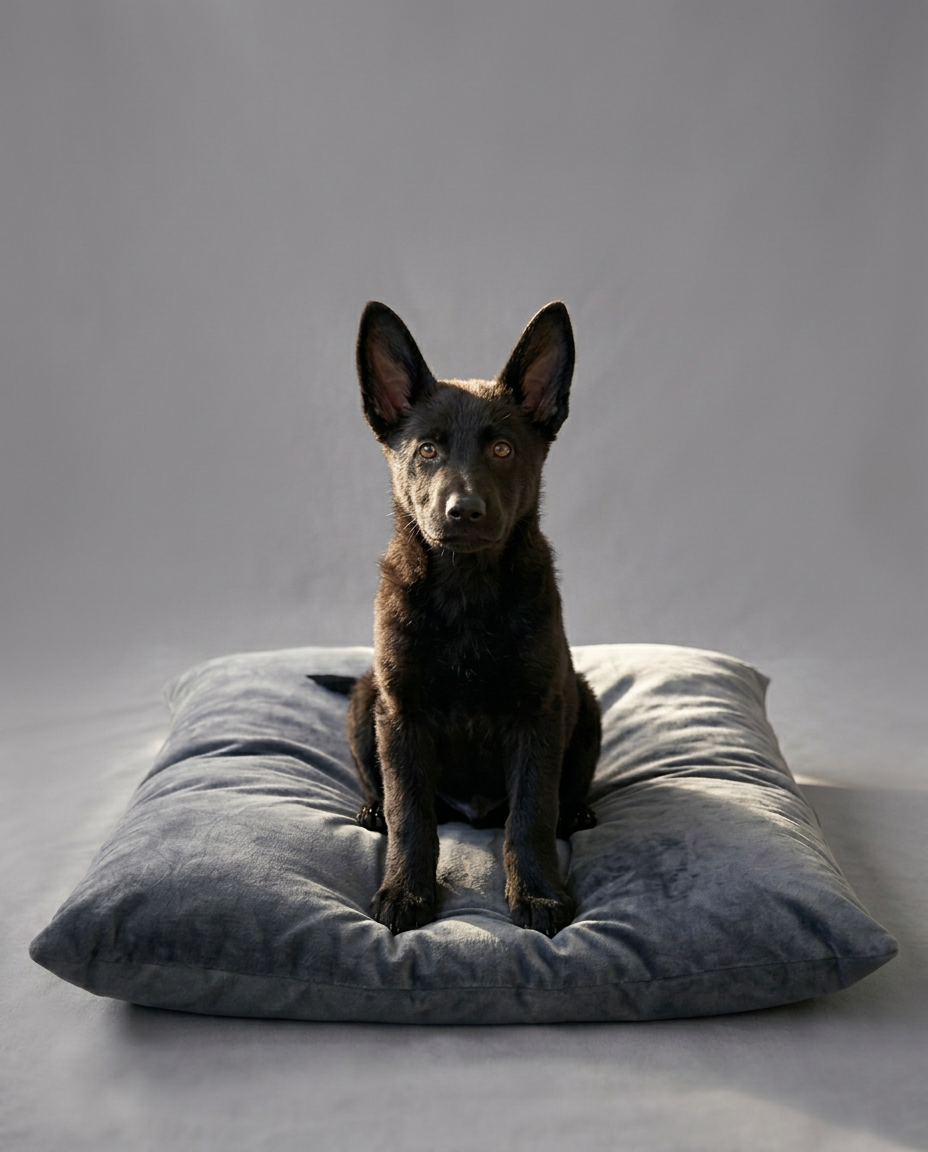 german shepherd sitting on dog bed with waterproof pillow and removable cover