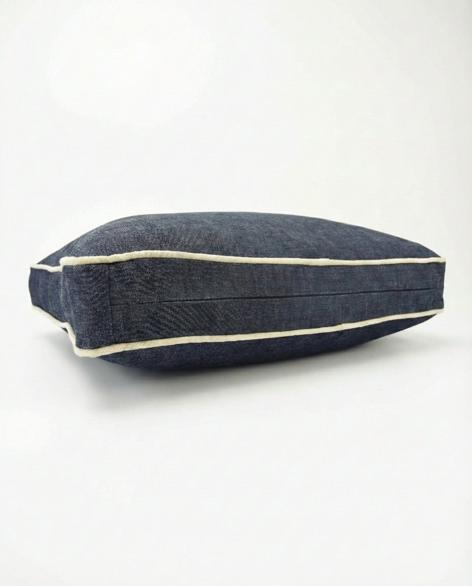 chew resistant dog bed with denim cover and ripstop waterproof inner cushion