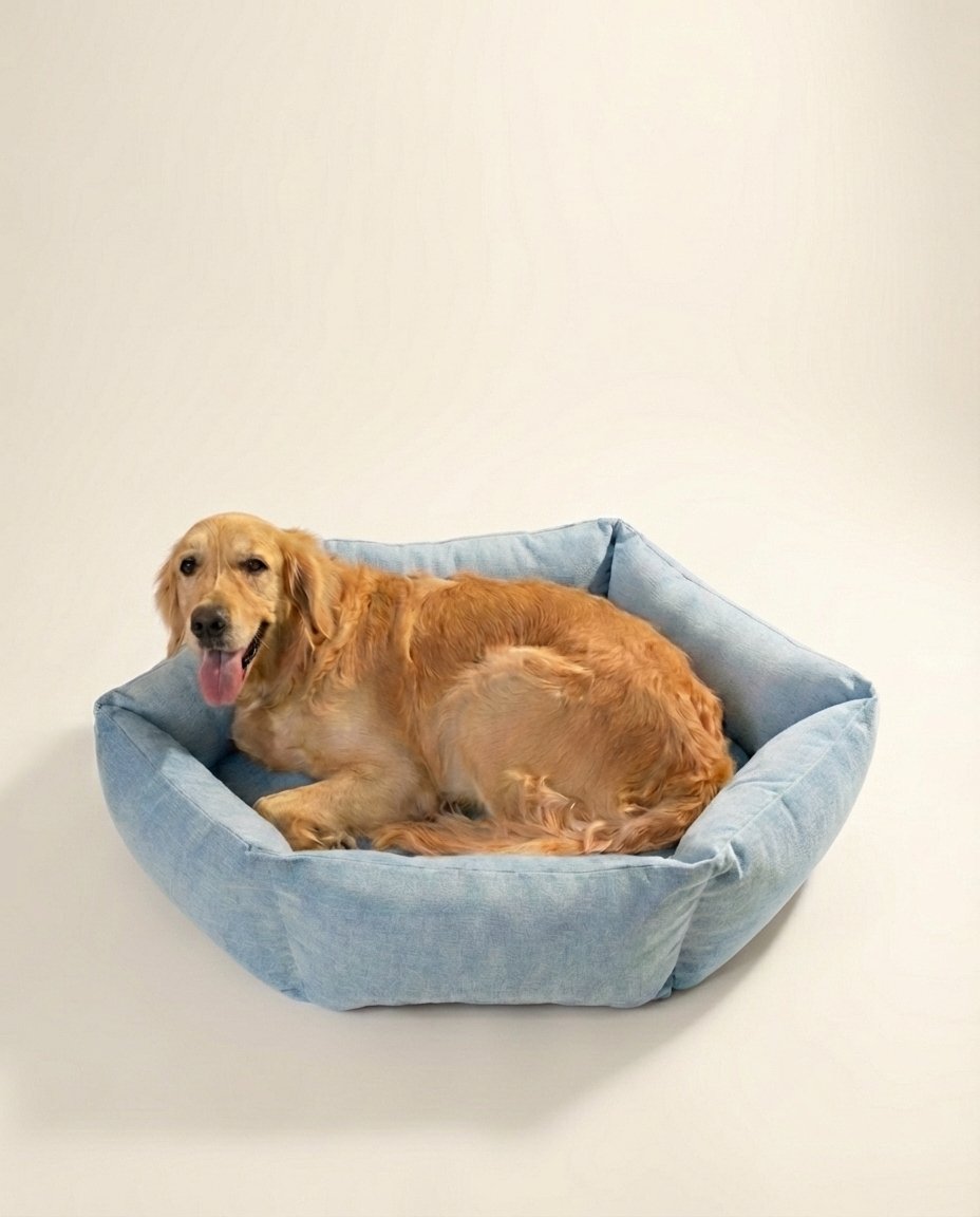 hexagonal bolster dog bed with unique hex shape and firm bolster sides