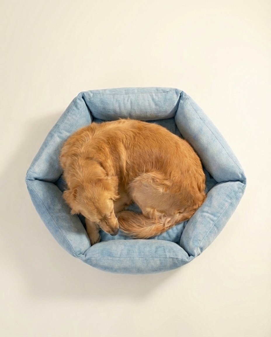 large dog sleeping in spacious XL hexagonal bolster dog bed
