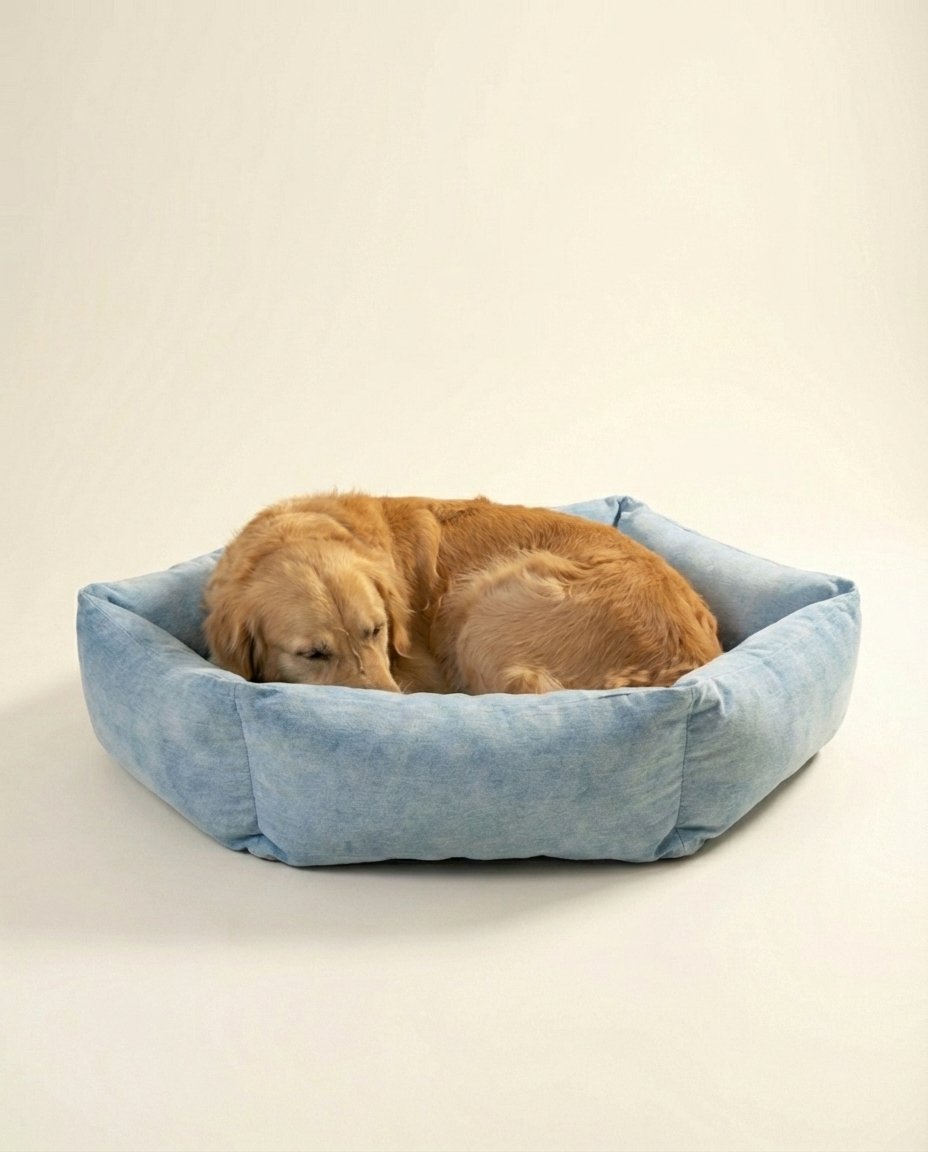 hexagonal bolster dog bed showing tufted base and generous center space