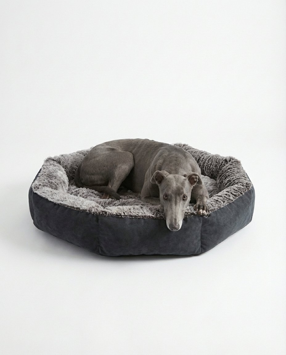 dog sleeping on fur bolster dog bed