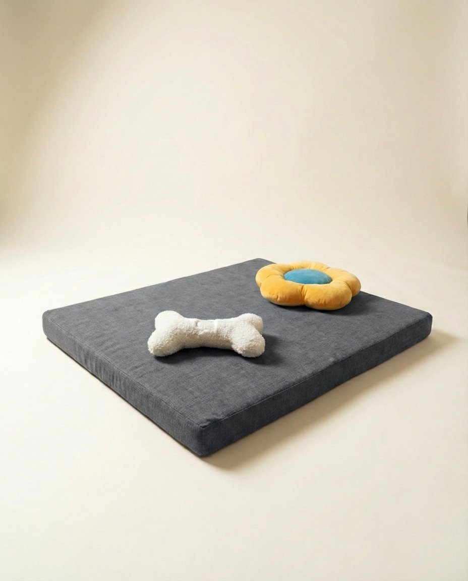 chew toys on orthopedic dog bed