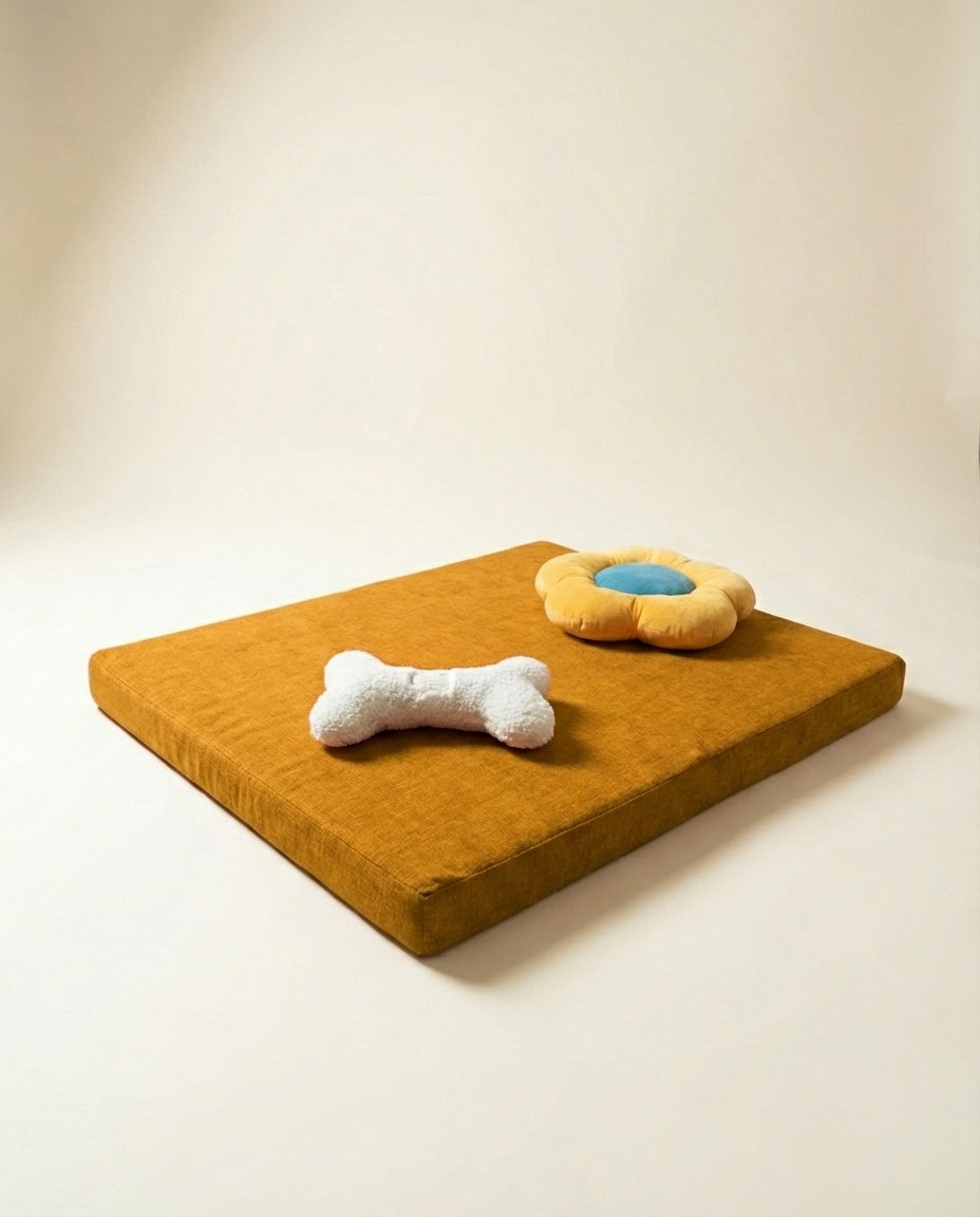 chew toys on orthopedic dog bed