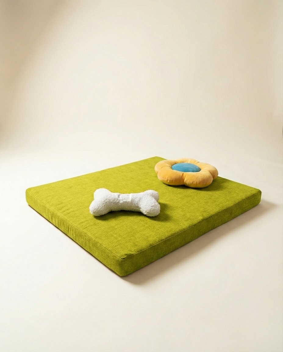 chew toys on orthopedic dog bed