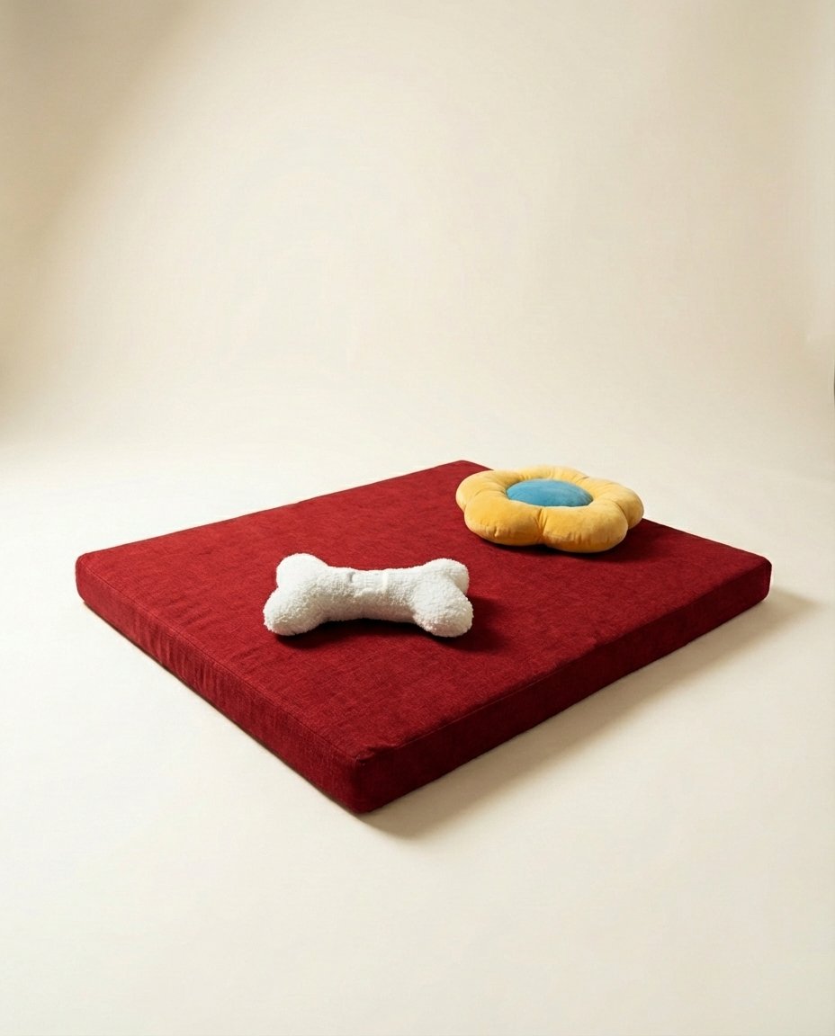 chew toys on orthopedic dog bed