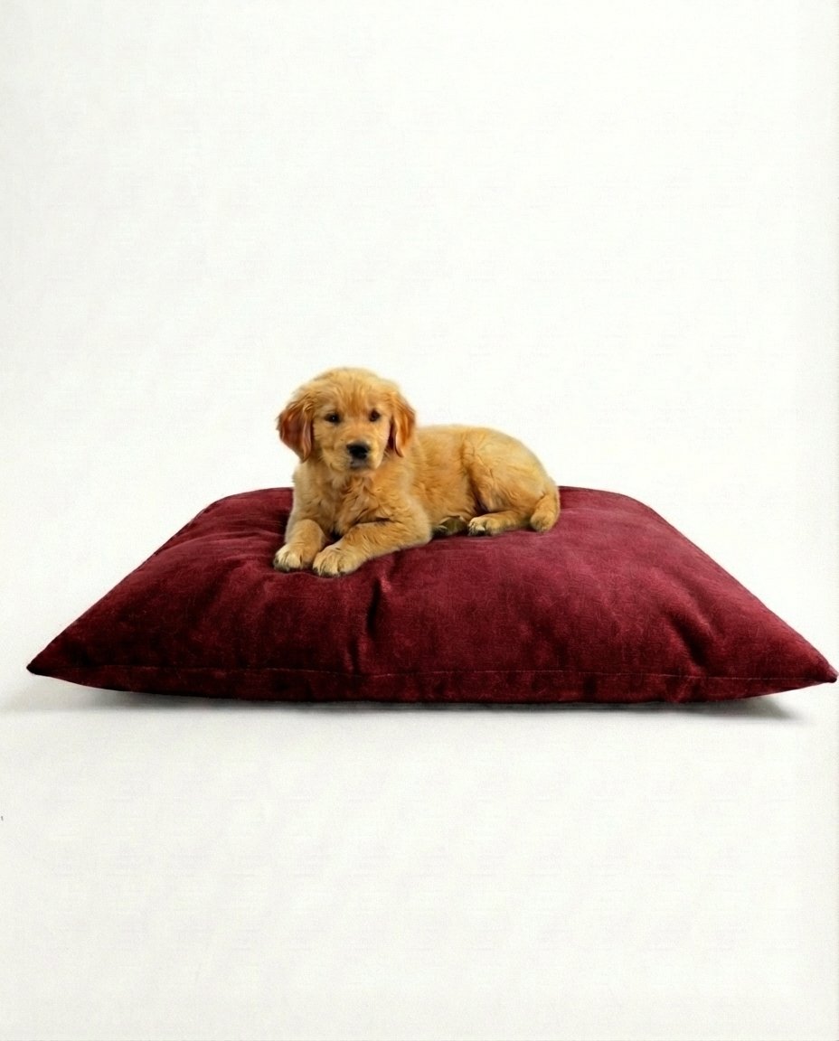 golden retriever sitting on a waterproof dog bed