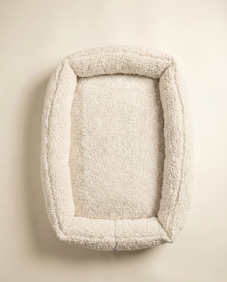 crate mat with premium white sherpa and elastic corner straps