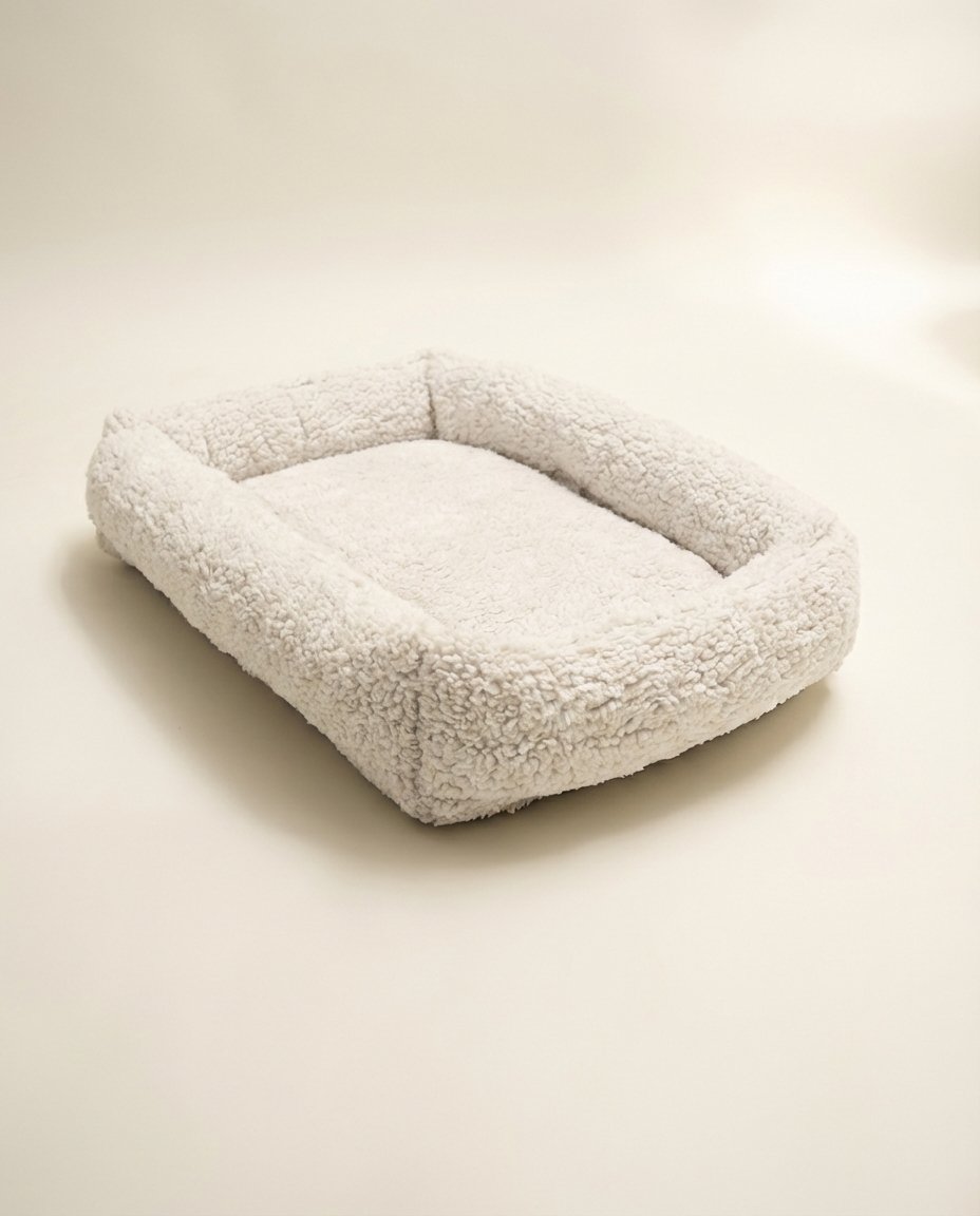 machine washable crate mat with snow white sherpa top