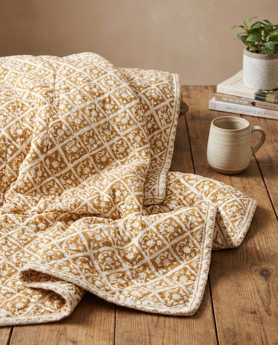 cotton dog blanket with handblock print in organic cotton