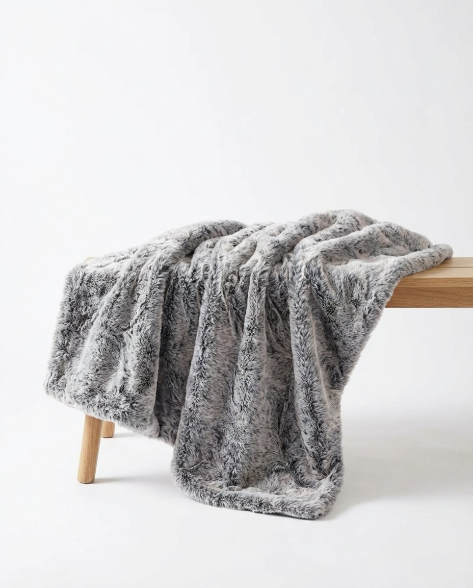 fur blanket in wolf grey with faux fur top and velvet backing