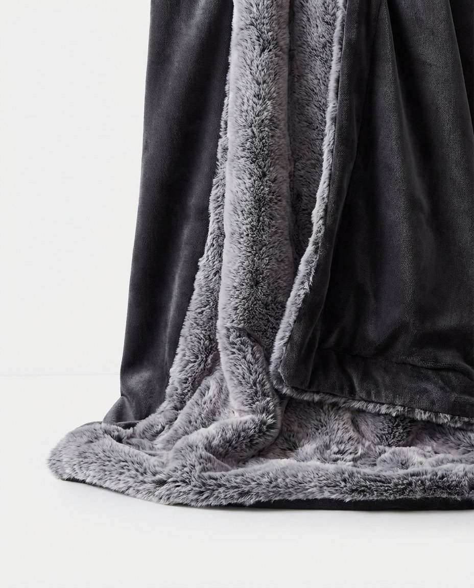 wolf grey fur blanket closeup